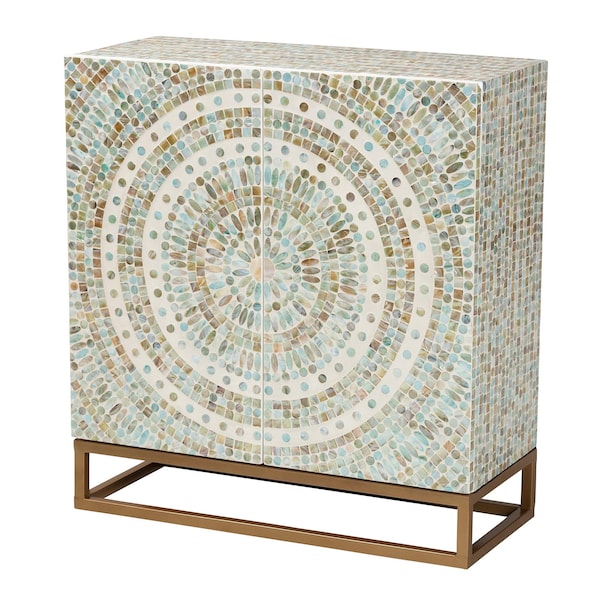 Baxton Studio Quintus Modern Bohemian Multicolor Mother of Pearl and Gold Metal Storage Cabinet 240-13473-ZORO - main